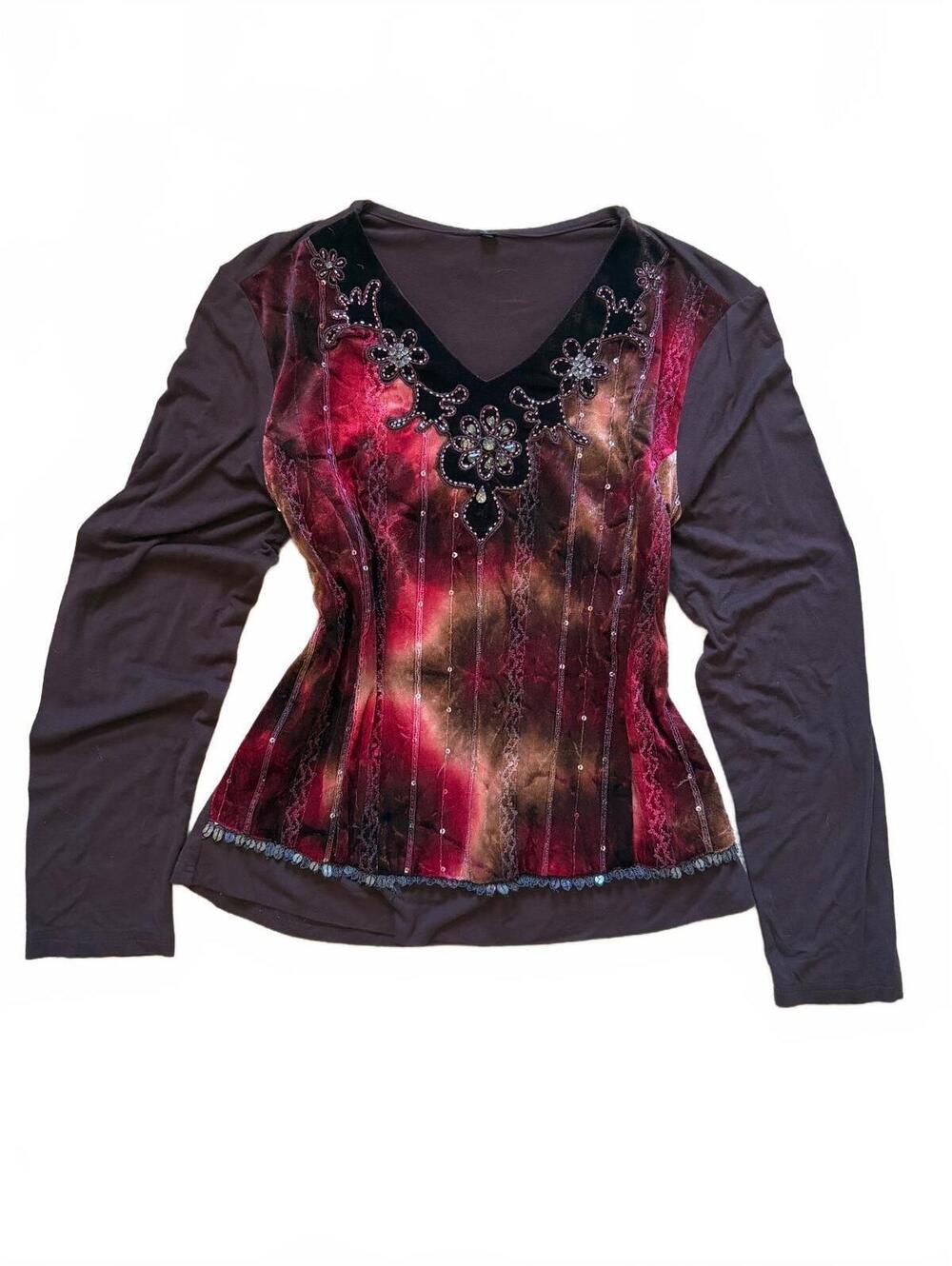 Whimsy Fairy V-Neck Long Sleeve Embellished Velvet Women's Size M Multicolor